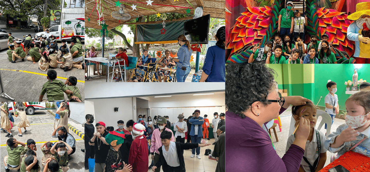 Students on a community outreach visit and celebrating a school festival