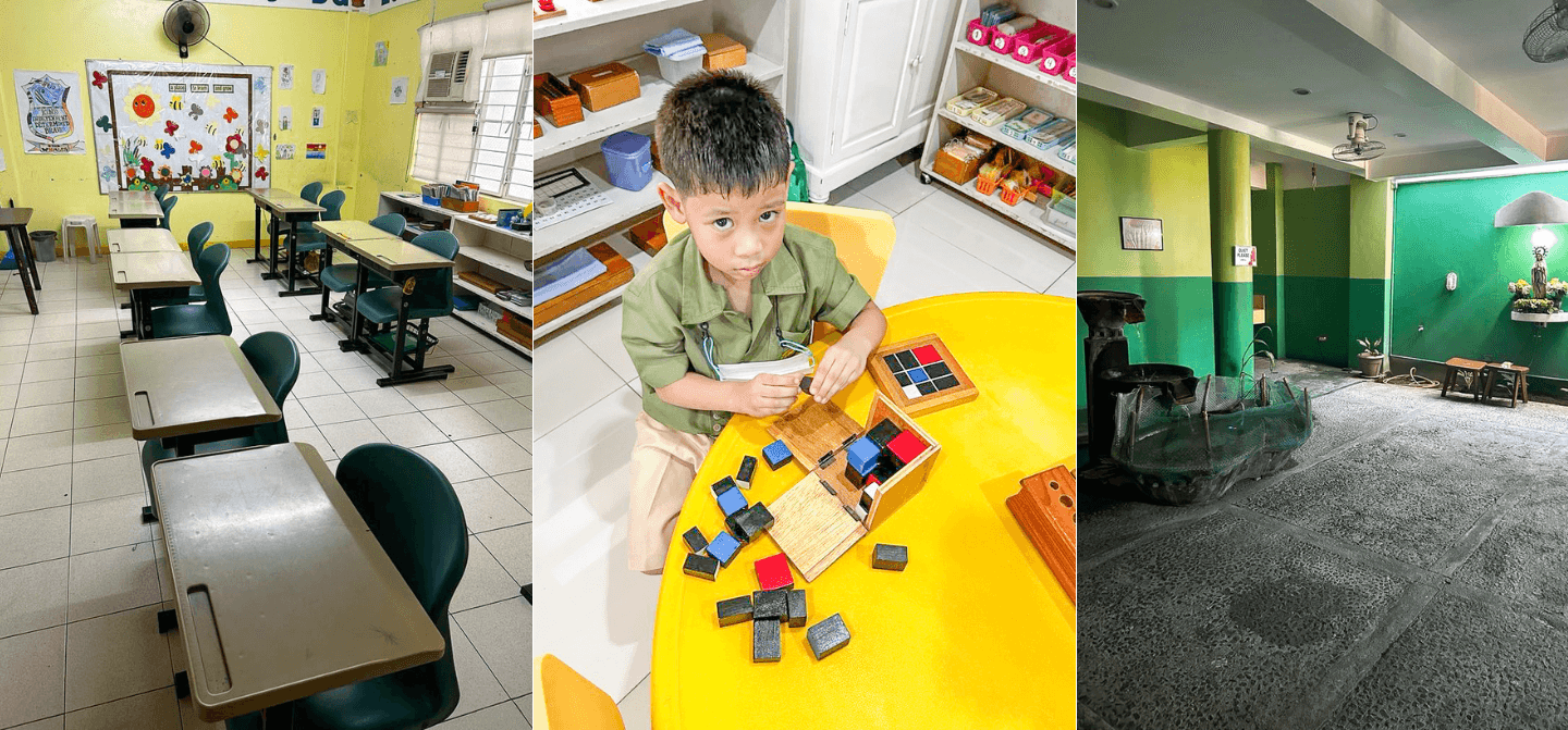 A young student working with Montessori sensorial materials